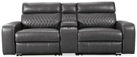 Gray Samperstone 55203S3 3-Piece Power Reclining Sectional Loveseat - Faux Leather | Ashley - Home Elegance USA