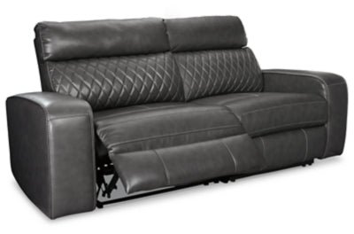 Ashley Gray Samperstone 55203S5 2-Piece Power Reclining Sectional Loveseat - Faux Leather