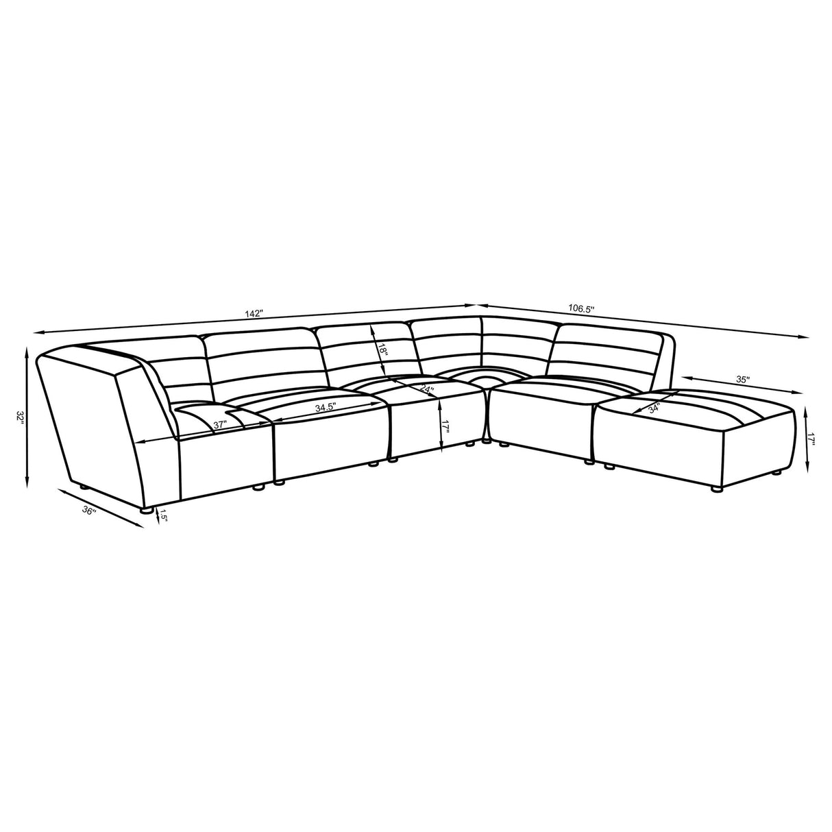 Sunny Upholstered 6 - piece Modular Sectional Dark Charcoal - 552081 - SET - image - 15