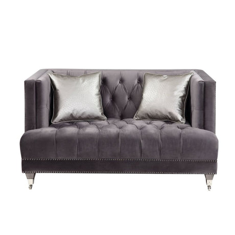 Acme - Hegio Loveseat W/2 Pillows 55266 Gray Velvet