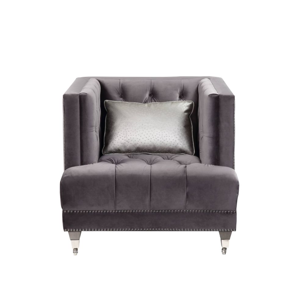 Acme - Hegio Chair W/Pillow 55267 Gray Velvet