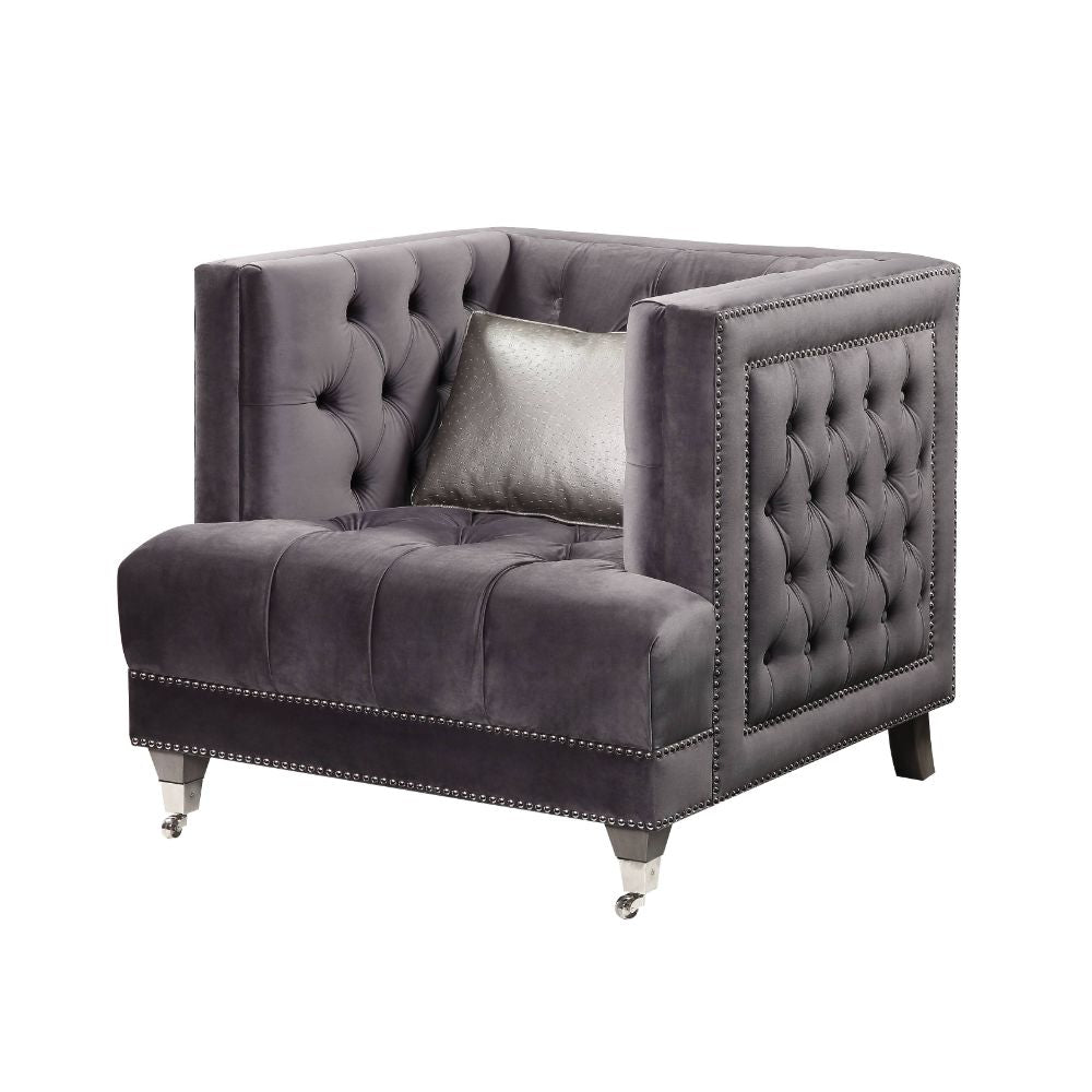 Acme - Hegio Chair W/Pillow 55267 Gray Velvet