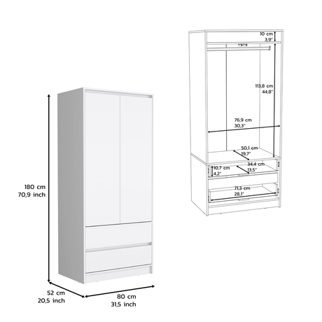Laurel 2 Piece Bedroom Set, Nightstand + Armoire, White - sold by Home Elegance USA