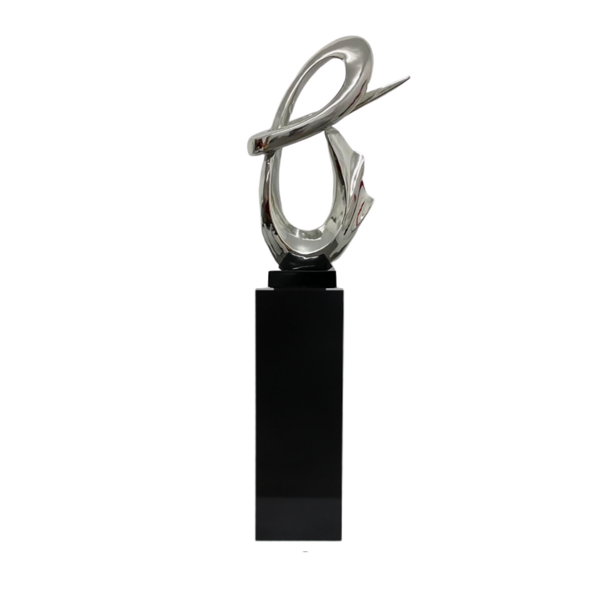 Fluid Abstract 59" Tall Floor Sculpture // Chrome with Black Stand  | Finesse