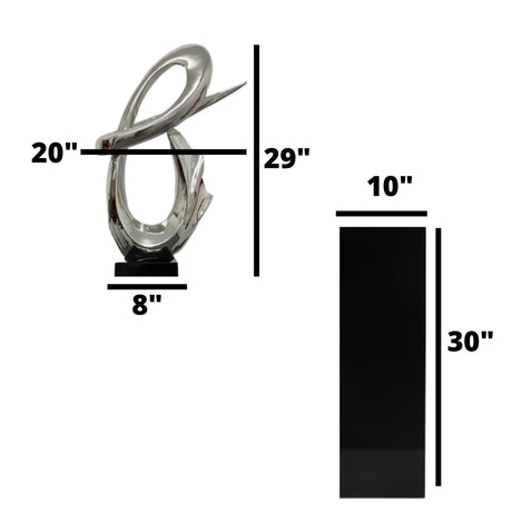 Fluid Abstract 59" Tall Floor Sculpture // Chrome with Black Stand  | Finesse - sold by Home Elegance USA