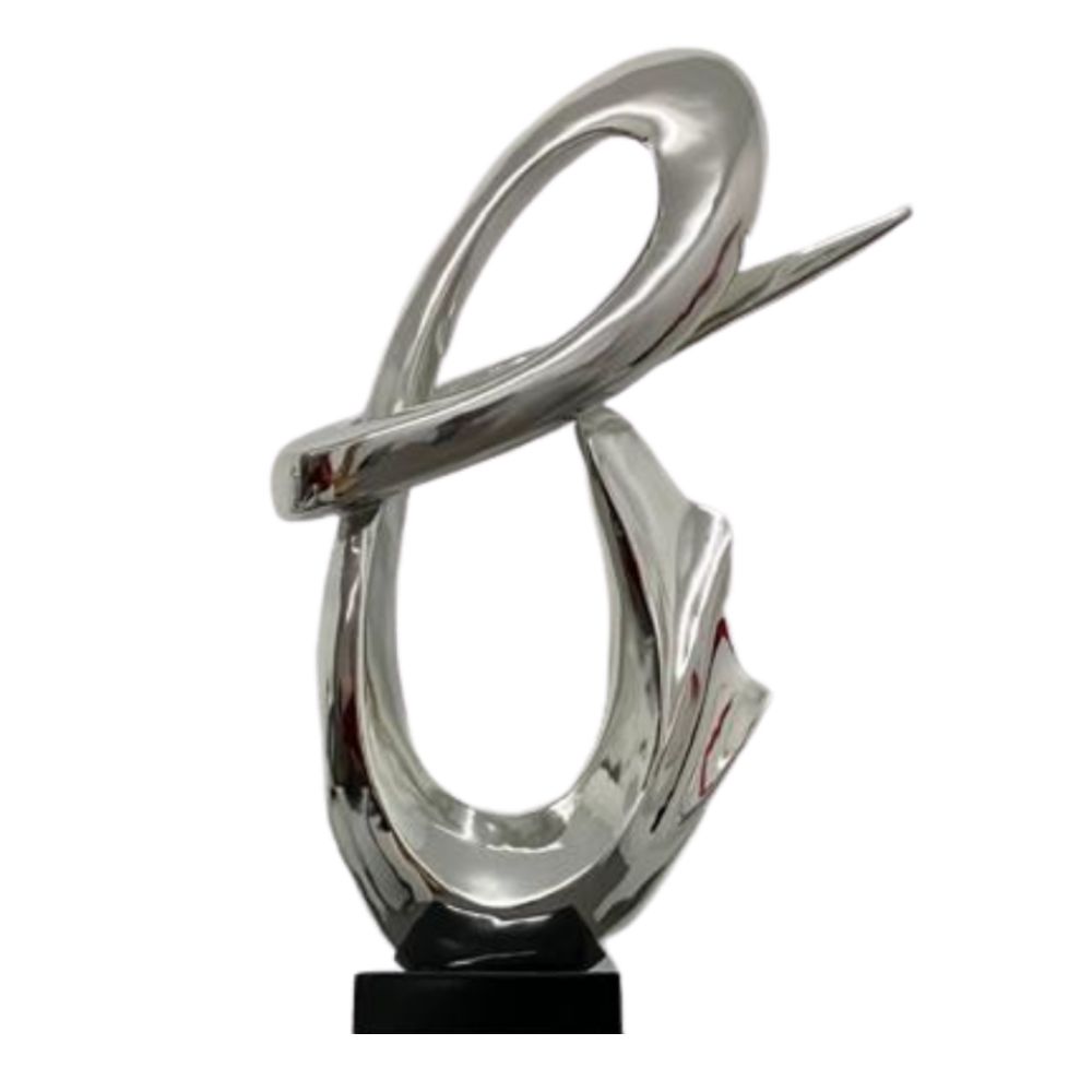 Fluid Abstract 59" Tall Floor Sculpture // Chrome with Black Stand  | Finesse