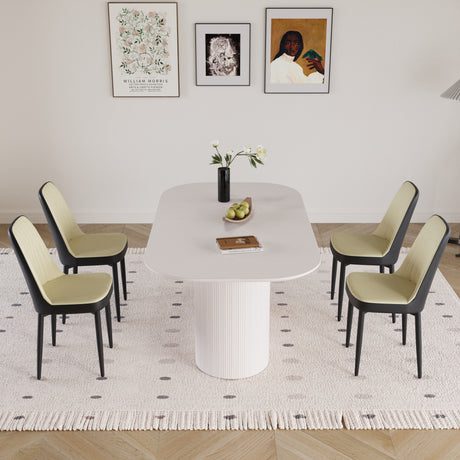 63 'medieval modern cream style MDF dining table and PU dining chair set 4. Assemble Desktop and black metal leg dining chair set, suitable for home&kitchen - sold by Home Elegance USA