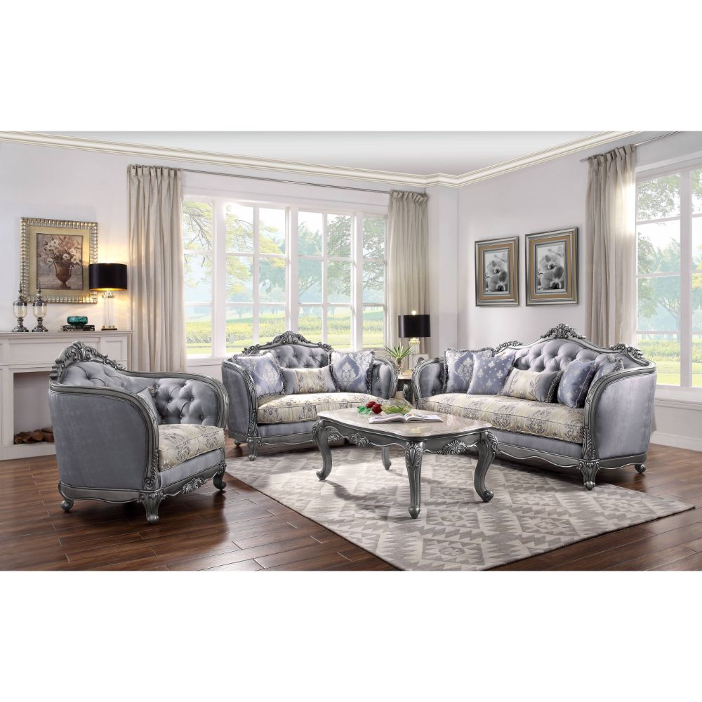 Ariadne Sofa W/5 Pillows 55345 Fabric & Platinum Finish | Acme | Home Elegance USA