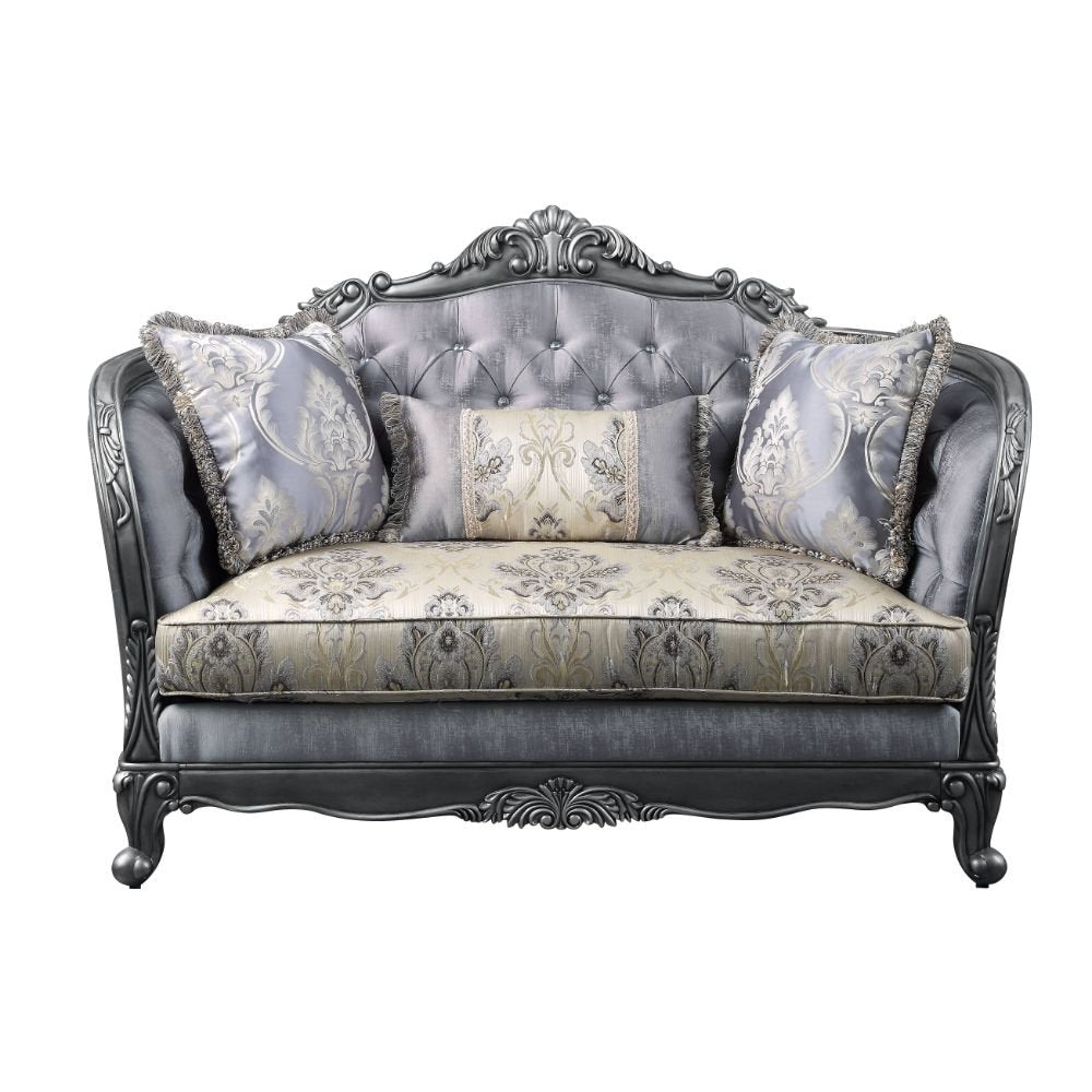 Ariadne Loveseat W/3 Pillows 55346 Fabric & Platinum Finish | Acme | Home Elegance USA