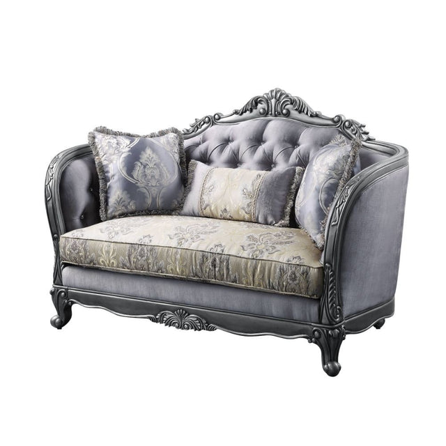 Ariadne Loveseat W/3 Pillows 55346 Fabric & Platinum Finish | Acme | Home Elegance USA