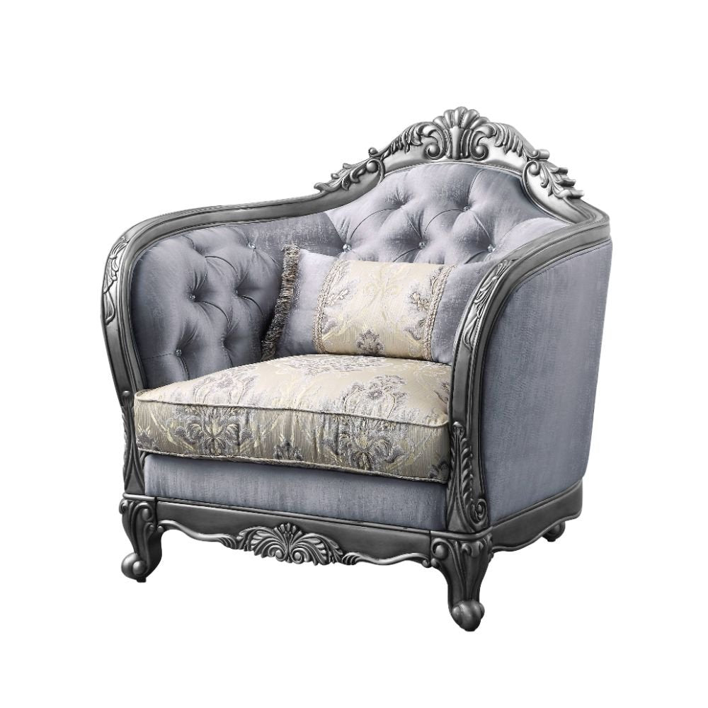 Ariadne Chair W/Pillow 55347 Fabric & Platinum Finish | Acme - 55347 - Home Elegance USA - 1