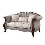 Acme - Miyeon Loveseat W/3 Pillows 55366 Fabric & Cherry Finish