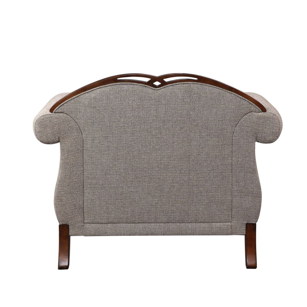 Acme - Miyeon Chair W/Pillow 55367 Fabric & Cherry Finish