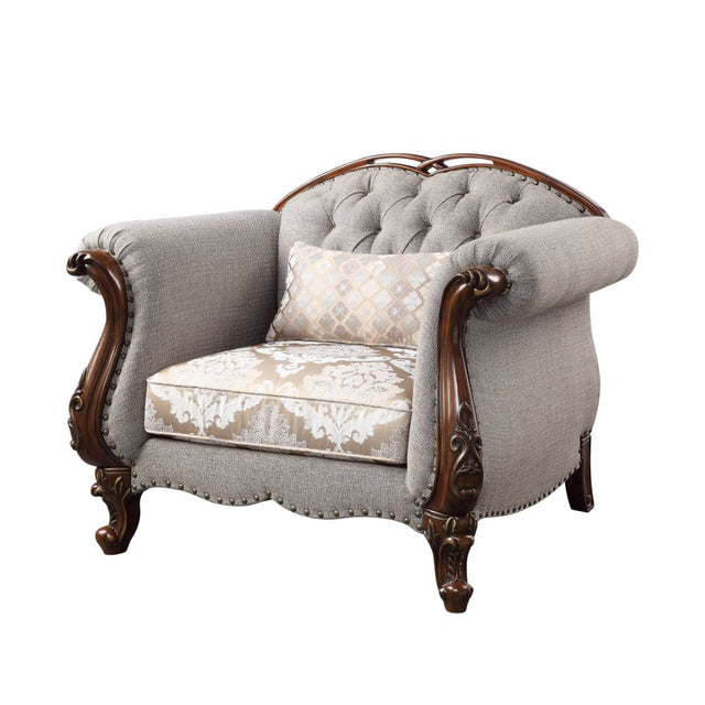 Acme - Miyeon Chair W/Pillow 55367 Fabric & Cherry Finish