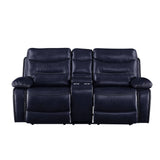 Aashi Motion Loveseat W/Console 55371 Navy Leather - Gel Match | Acme - 55371 - Home Elegance USA - 2