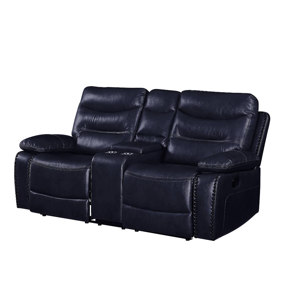 Aashi Motion Loveseat W/Console 55371 Navy Leather - Gel Match | Acme - 55371 - Home Elegance USA - 1