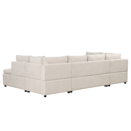 Oversized U-Shaped Sectional Sofa Couch with Pull-out Bed, Beige Chenille, 117.3' - sold by Home Elegance USA