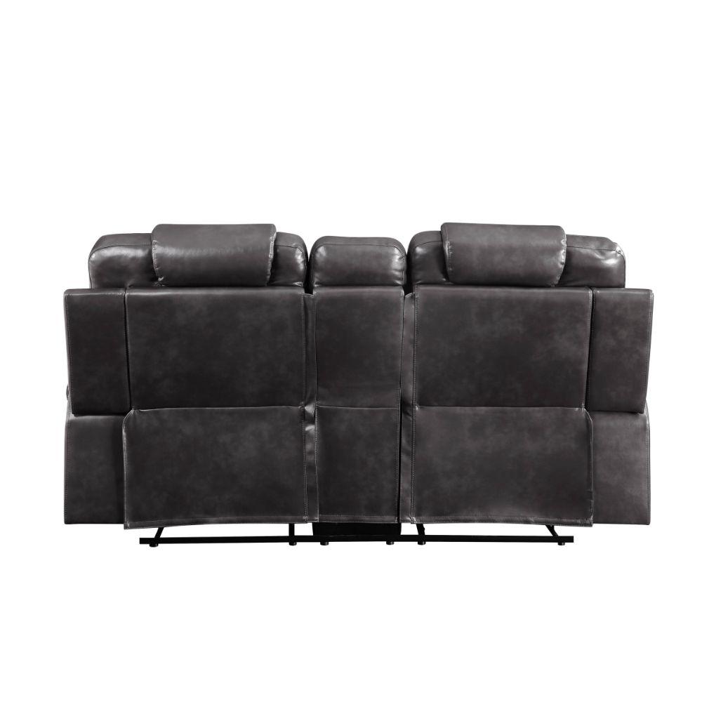 Braylon Motion Loveseat W/Console 55411 Magnetite Synthetic Leather | Acme | Home Elegance USA