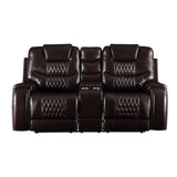 Braylon Motion Loveseat W/Console 55416 Brown Synthetic Leather | Acme | Home Elegance USA