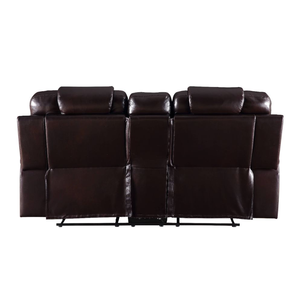 Braylon Motion Loveseat W/Console 55416 Brown Synthetic Leather | Acme | Home Elegance USA