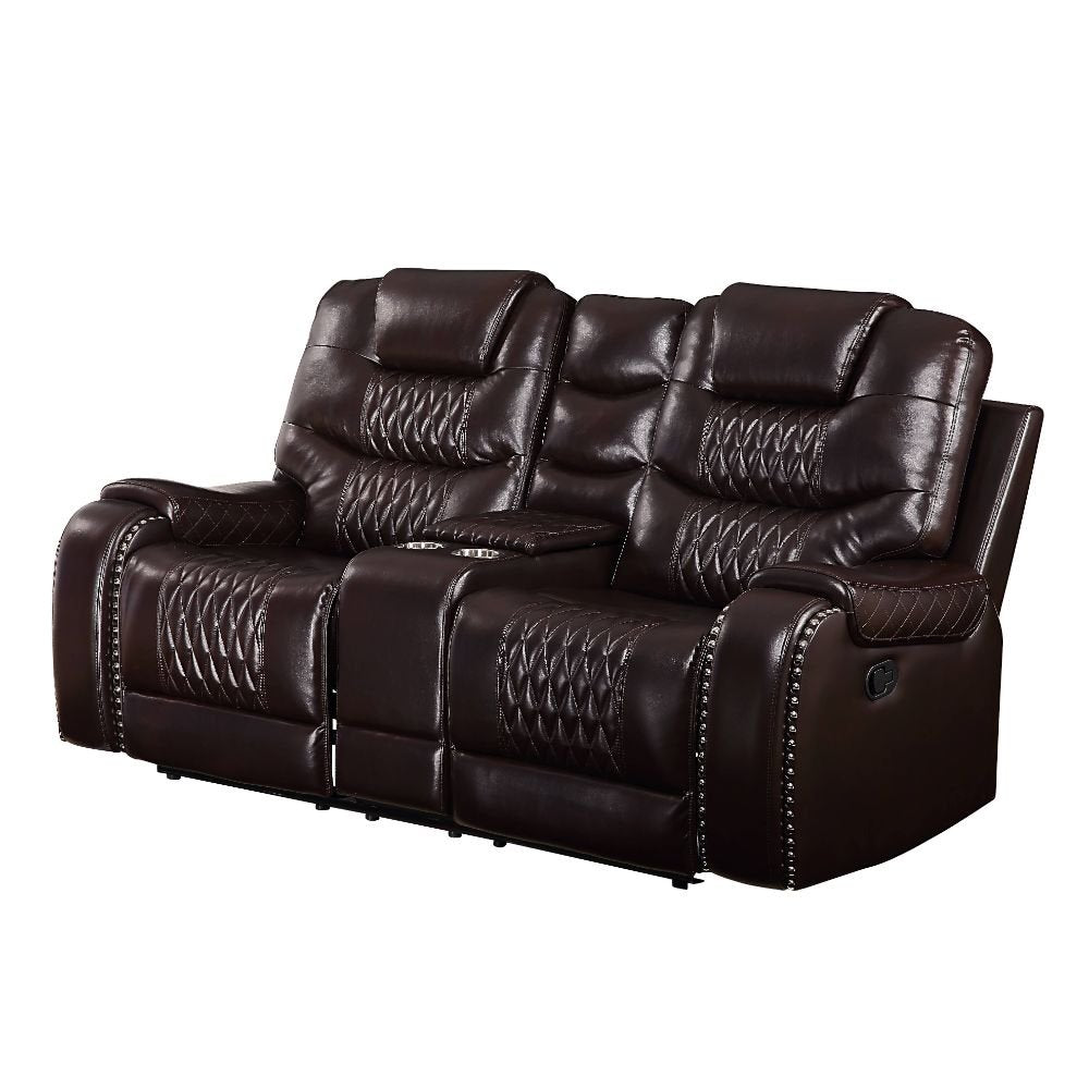 Braylon Motion Loveseat W/Console 55416 Brown Synthetic Leather | Acme | Home Elegance USA