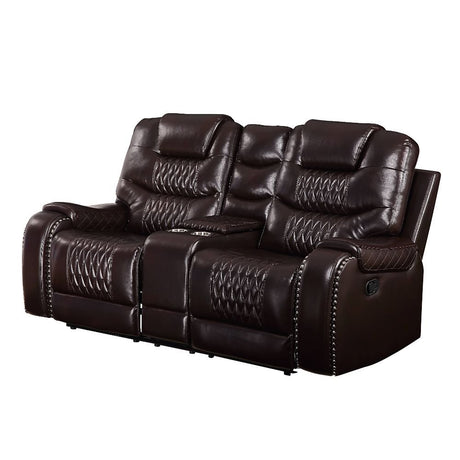 Braylon Motion Loveseat W/Console 55416 Brown Synthetic Leather | Acme - 55416 - Home Elegance USA - 1