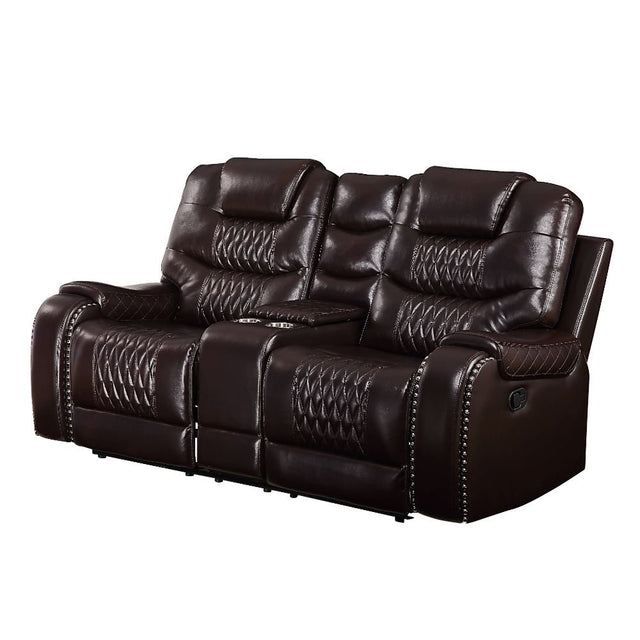 Braylon Motion Loveseat W/Console 55416 Brown Synthetic Leather | Acme | Home Elegance USA