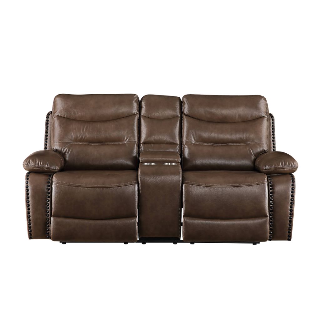 Aashi Motion Loveseat W/Console 55421 Brown Leather - Gel Match | Acme | Home Elegance USA