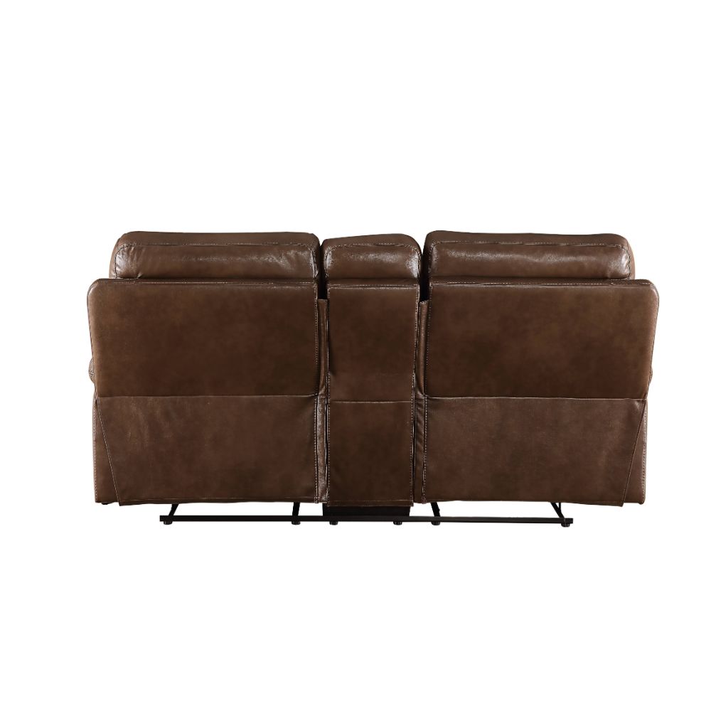 Aashi Motion Loveseat W/Console 55421 Brown Leather - Gel Match | Acme | Home Elegance USA