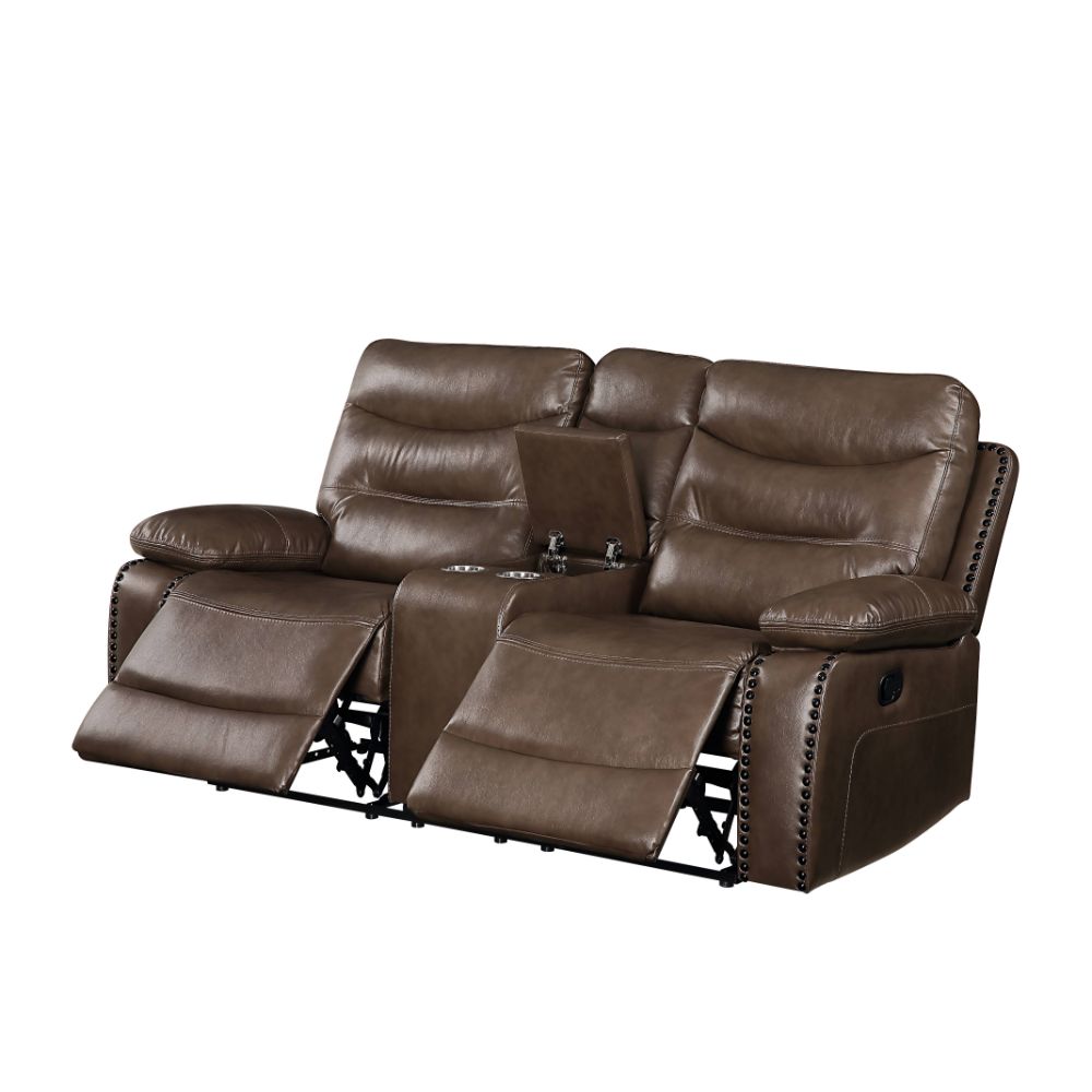 Aashi Motion Loveseat W/Console 55421 Brown Leather - Gel Match | Acme | Home Elegance USA