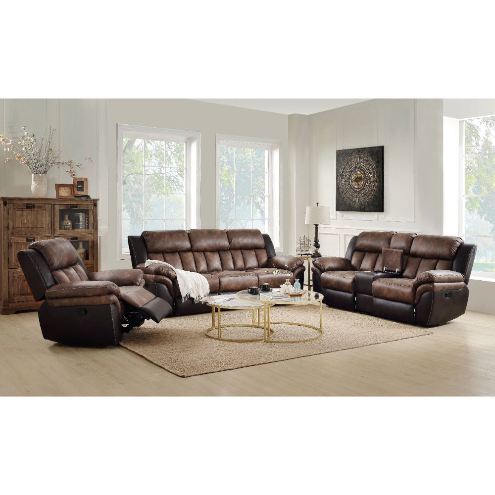 Acme - Jaylen Motion Sofa 55425 Toffee & Espresso Polished Microfiber