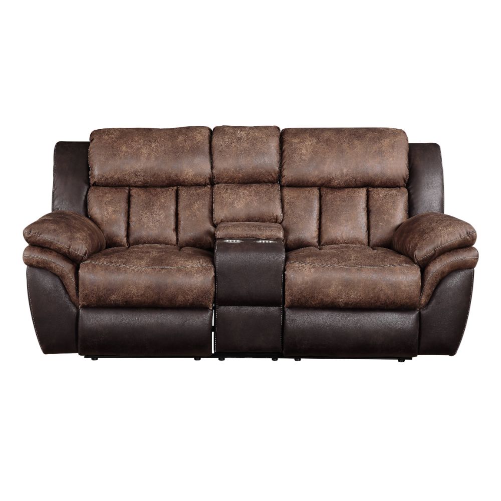 Acme - Jaylen Motion Loveseat W/Console 55426 Toffee & Espresso Polished Microfiber