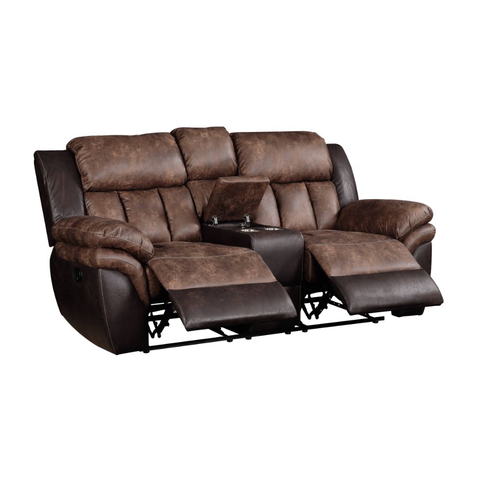 Acme - Jaylen Motion Loveseat W/Console 55426 Toffee & Espresso Polished Microfiber