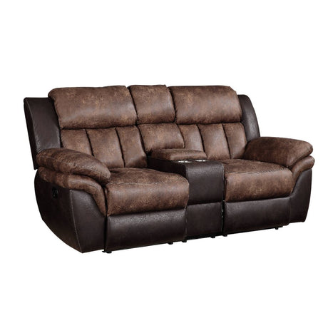 Acme - Jaylen Motion Loveseat W/Console 55426 Toffee & Espresso Polished Microfiber