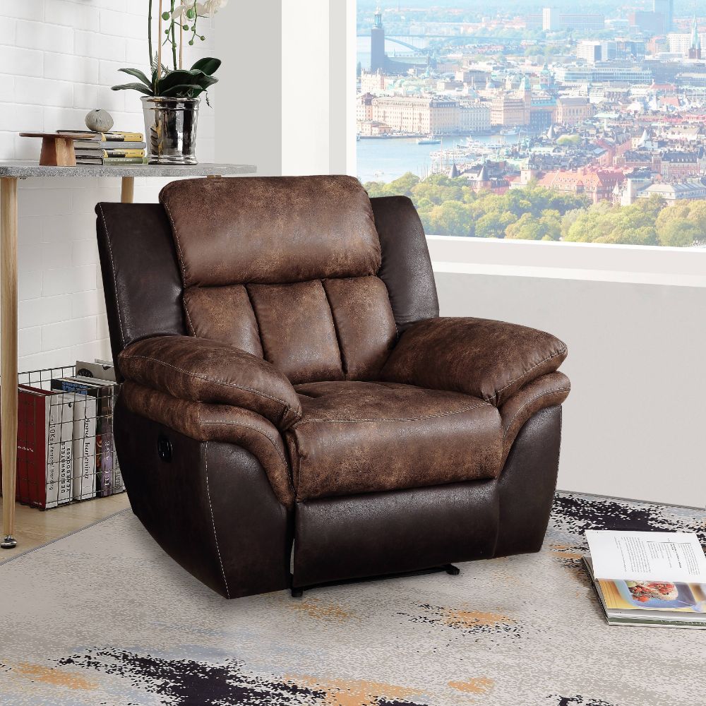 Acme - Jaylen Motion Recliner 55427 Toffee & Espresso Polished Microfiber