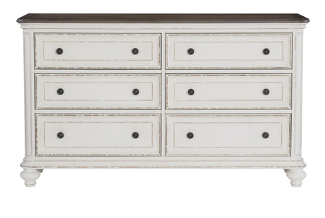 Antique White and Brown Gray Finish1pc Dresser of 6x Drawers Black Knobs Traditional Design Bedroom Furniture
