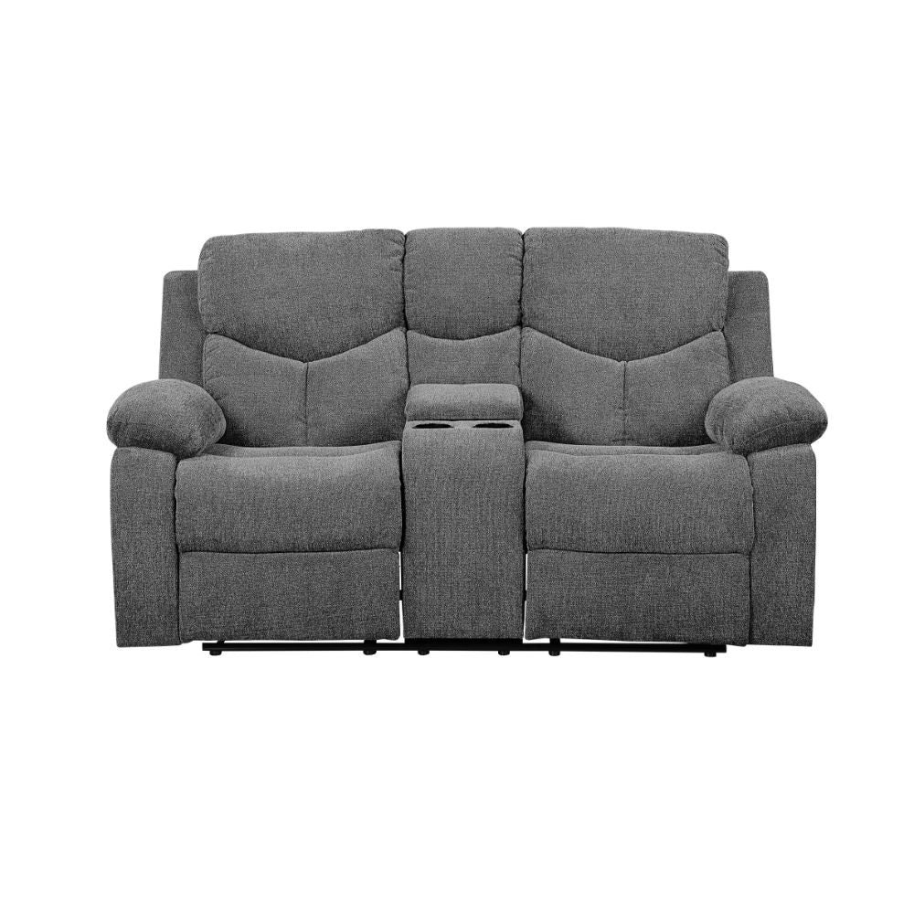 Acme - Kalen Motion Loveseat W/Console 55441 Gray Chenille