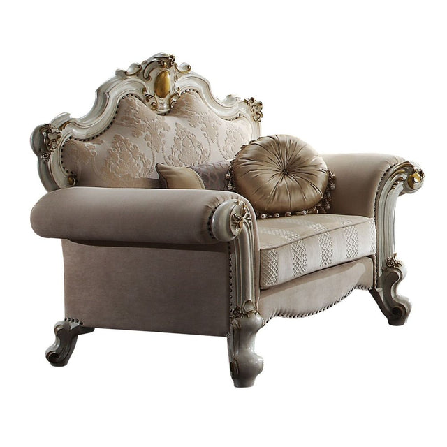 Acme - Picardy Chair W/2 Pillows 55462 Fabric & Antique Pearl Finish
