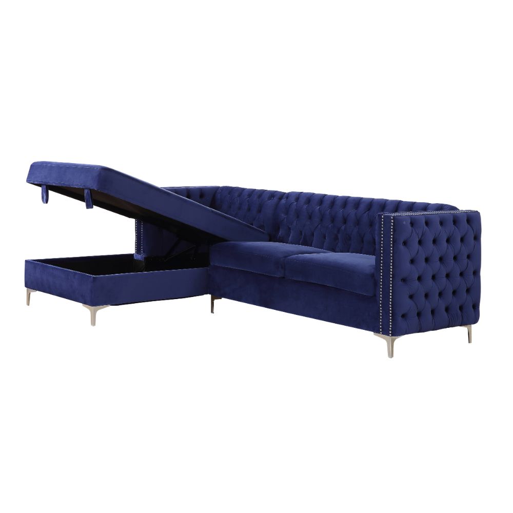 Acme - Sullivan Sectional Sofa 55490 Navy Blue Velvet