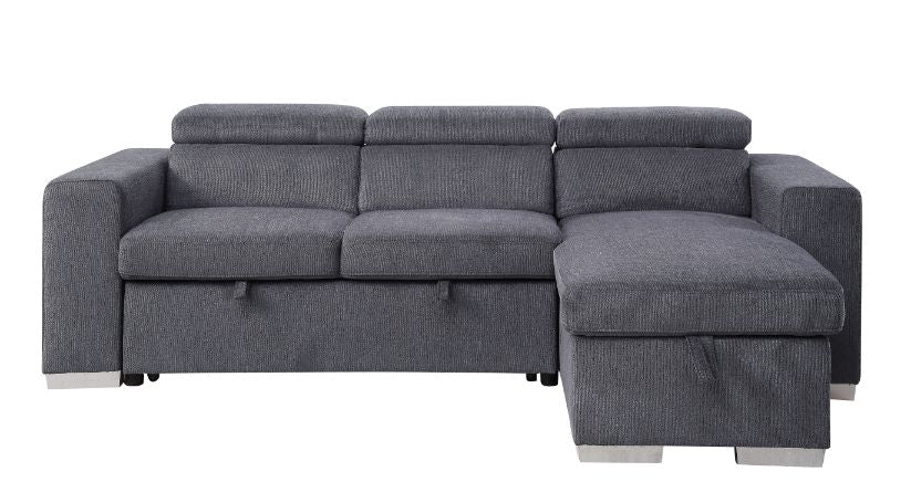 Acme - Natalie Sectional Sofa W/Storage 55530 Gray Chenille