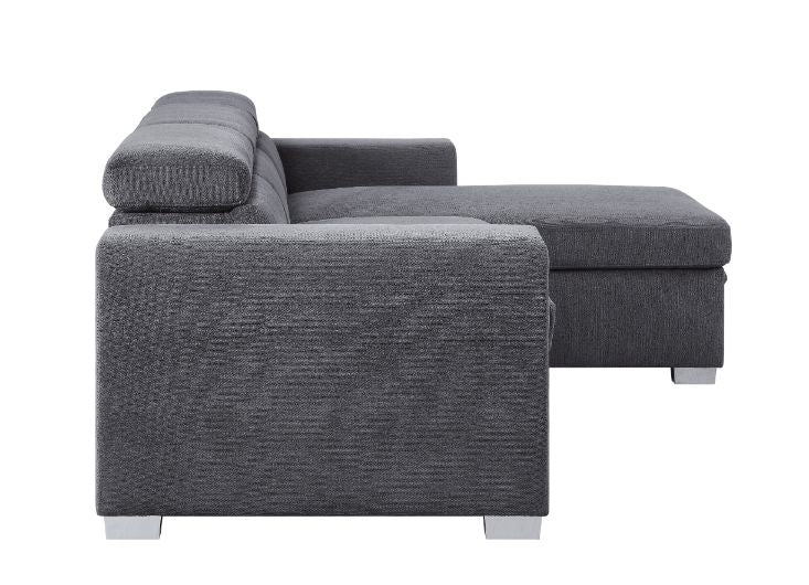 Acme - Natalie Sectional Sofa W/Storage 55530 Gray Chenille