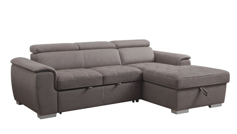 Acme - Haruko Sectional Sofa W/Storage 55535 Light Brown Fabric