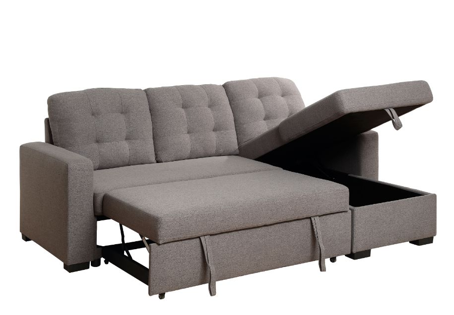 Acme - Chambord Reversible Sectional Sofa W/Sleeper & Storage 55555 Gray Fabric