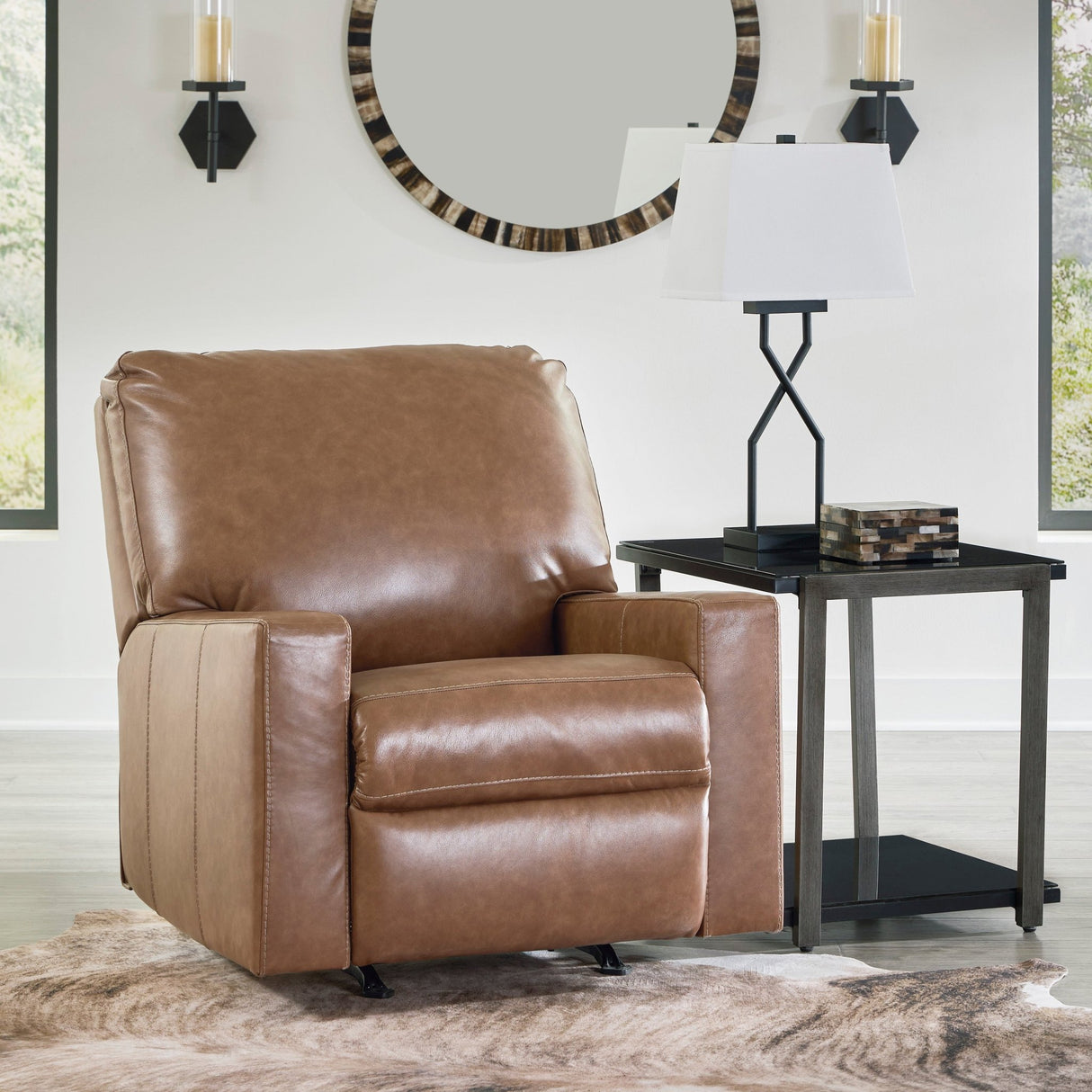 Ashley Caramel Bolsena Rocker Recliner - Leather | Home Elegance USA