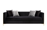 Acme - Fergal Sofa W/4 Pillows 55665 Black Velvet & Gold Finish