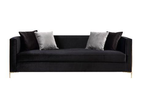 Acme - Fergal Sofa W/4 Pillows 55665 Black Velvet & Gold Finish