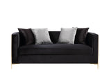 Acme - Fergal Loveseat W/4 Pillows 55666 Black Velvet & Gold Finish