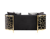 Acme - Fergal Loveseat W/4 Pillows 55666 Black Velvet & Gold Finish