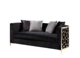 Acme - Fergal Loveseat W/4 Pillows 55666 Black Velvet & Gold Finish