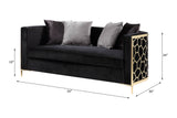 Acme - Fergal Loveseat W/4 Pillows 55666 Black Velvet & Gold Finish